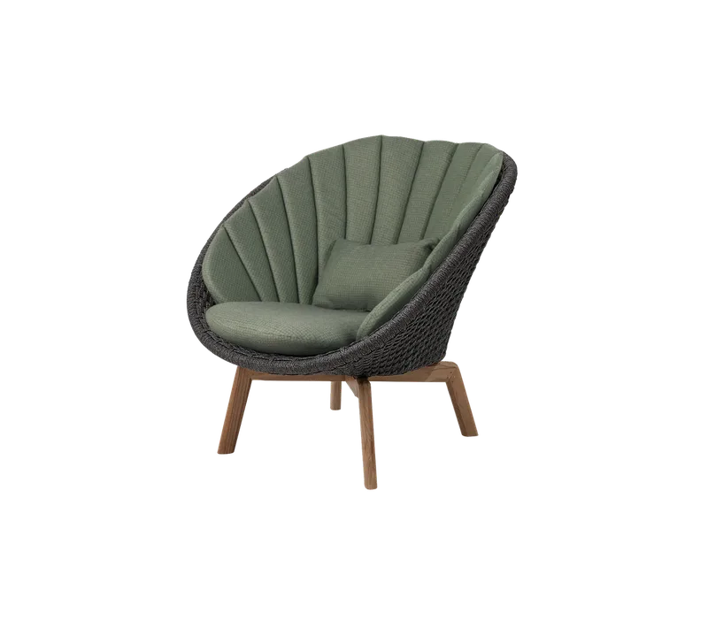 Peacock lounge chair by Cane-line in Dark grey, medium flat Soft Rope w/teak, Dark green, Link w/QuickDry & Airflow – product photo 2 of 2