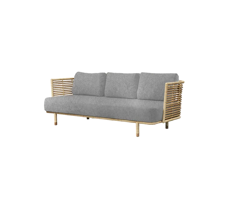Sense 3-seater sofa von Cane-line in Natural, large round sticks rattan, Light grey, Zen – Produktfoto