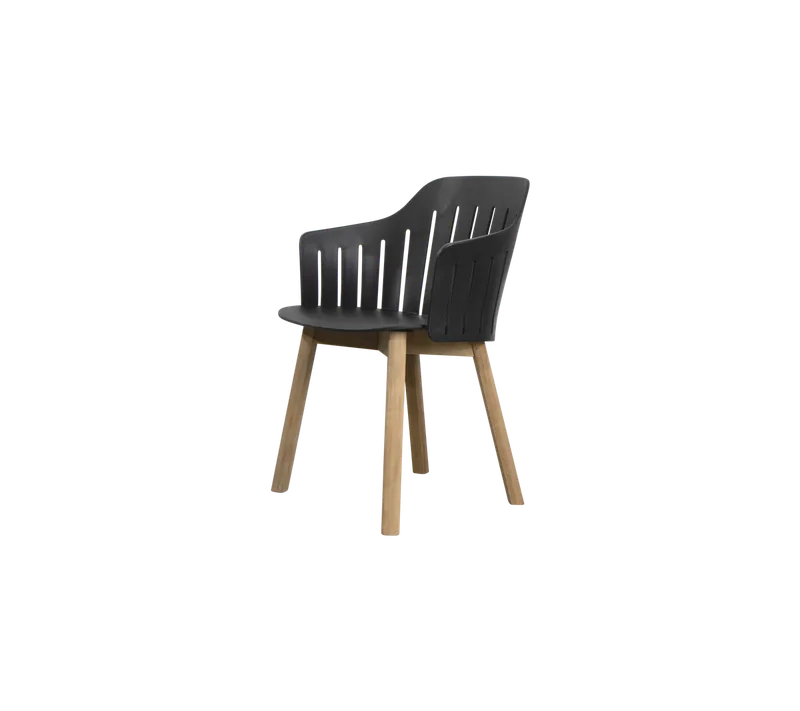 Choice chair with teak legs by Cane-line in Black, polypropylene, up to 98% recycled, Teak – product photo