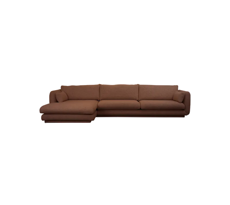 Bloom 3-seater sofa with chaise longue, right and plinth van Cane-line in Desert red, Emmi – productfoto
