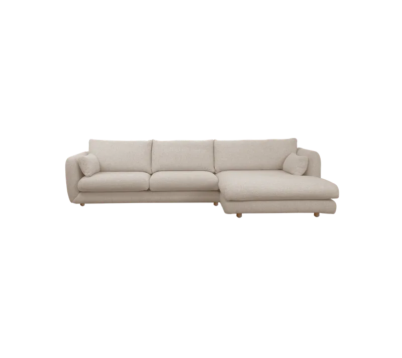 Bloom 2-seater sofa with chaise longue, left and teak legs van Cane-line in Sand, Emmi – productfoto