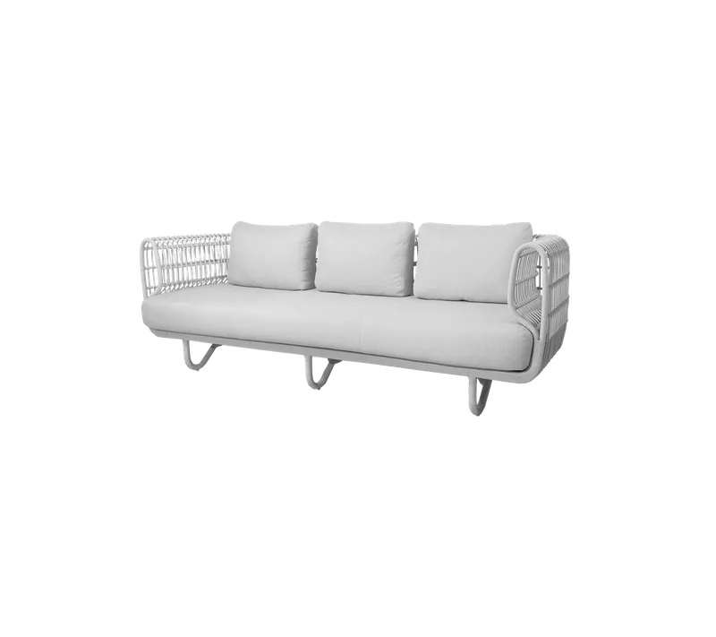 Nest 3-seater sofa by Cane-line in White, medium round sticks Weave incl. white Natté w/QuickDry & Airflow – product photo
