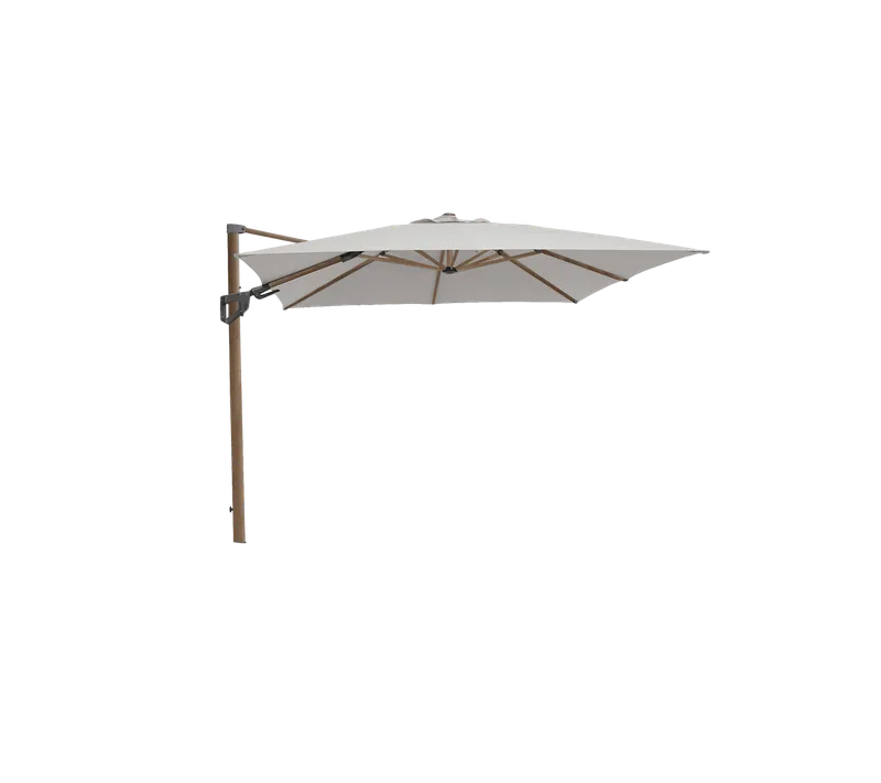Hyde luxe tilt parasol, 3x3 m van Cane-line in Aluminium w/Dusty white fabric and wood look parasol pole, Geen – productfoto