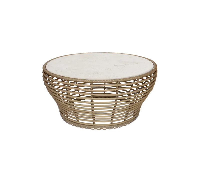 Basket coffee table, large van Cane-line in Natural, braid Weave, Travertine look, Ceramic – productfoto