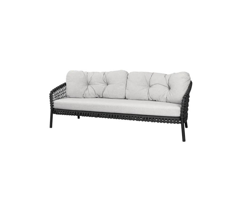 Ocean large 3-seater sofa by Cane-line in Dark grey, round open Soft Rope, Light brown, Wove w/QuickDry & Airflow – product photo