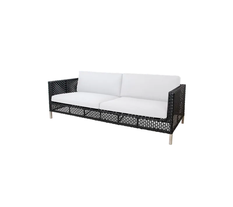 Connect 3-seater sofa by Cane-line in Black/graphite, small cross peel Weave, White, Natté w/QuickDry & Airflow – product photo