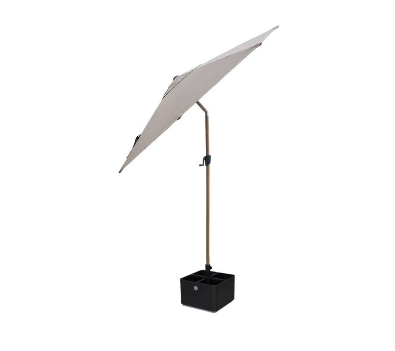 Sunshade parasol w/tilt, dia. 3 m von Cane-line in Aluminium w/Taupe fabric, wood look, Lava grey/light grey, aluminium – Produktfoto