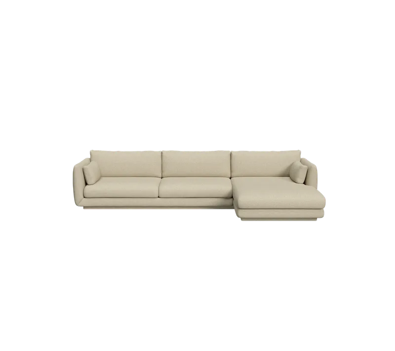 Bloom 3-seater sofa with chaise longue, left and plinth by Cane-line in Light brown, Lola – product photo