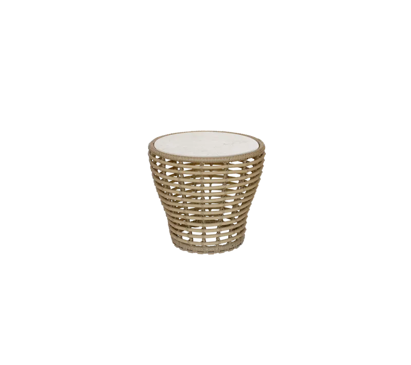 Basket coffee table, small van Cane-line in Natural, braid Weave, Travertine look, Ceramic – productfoto