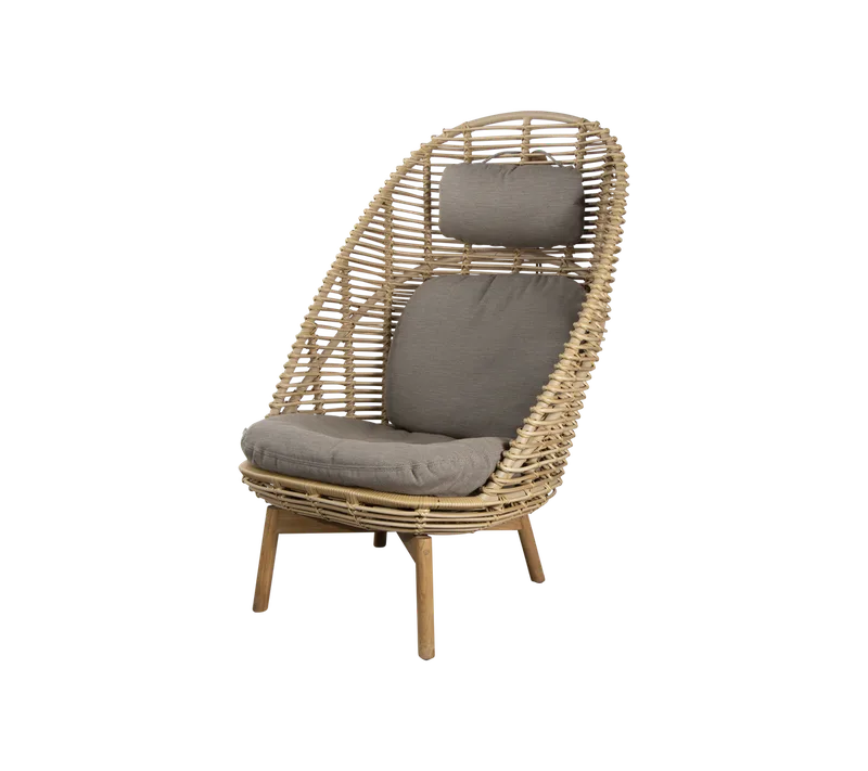 Hive highback chair by Cane-line in Natural, large round sticks Weave w/teak, Taupe, AirTouch w/QuickDry & Airflow, Taupe, AirTouch w/QuickDry & Airflow – product photo