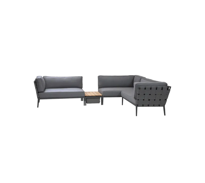 Conic modular corner sofa with box table von Cane-line in Grey, AirTouch w/QuickDry & Airflow – Produktfoto
