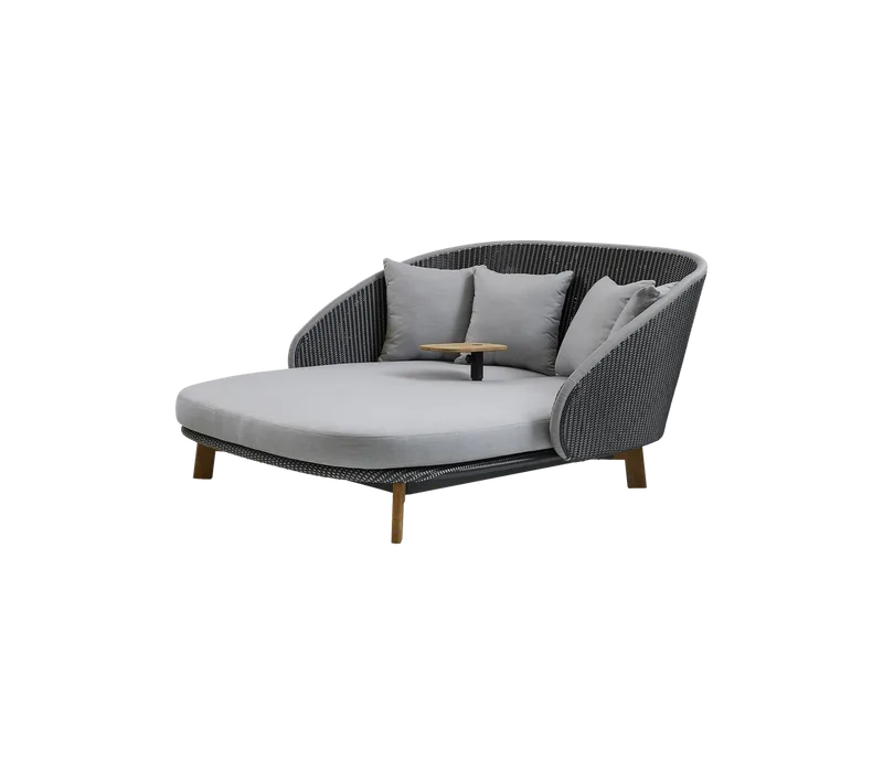 Peacock Daybed von Cane-line in Grey/light grey, small flat peel Weave w/teak incl. light grey Natté w/QuickDry & Airflow, Ohne – Produktfoto
