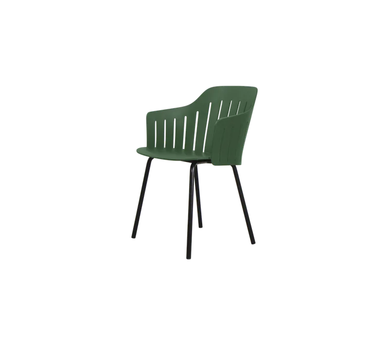 Choice chair with 4 legs by Cane-line in Dark green, polypropylene, up to 98% recycled, Black, galvanized steel w/4legs – product photo