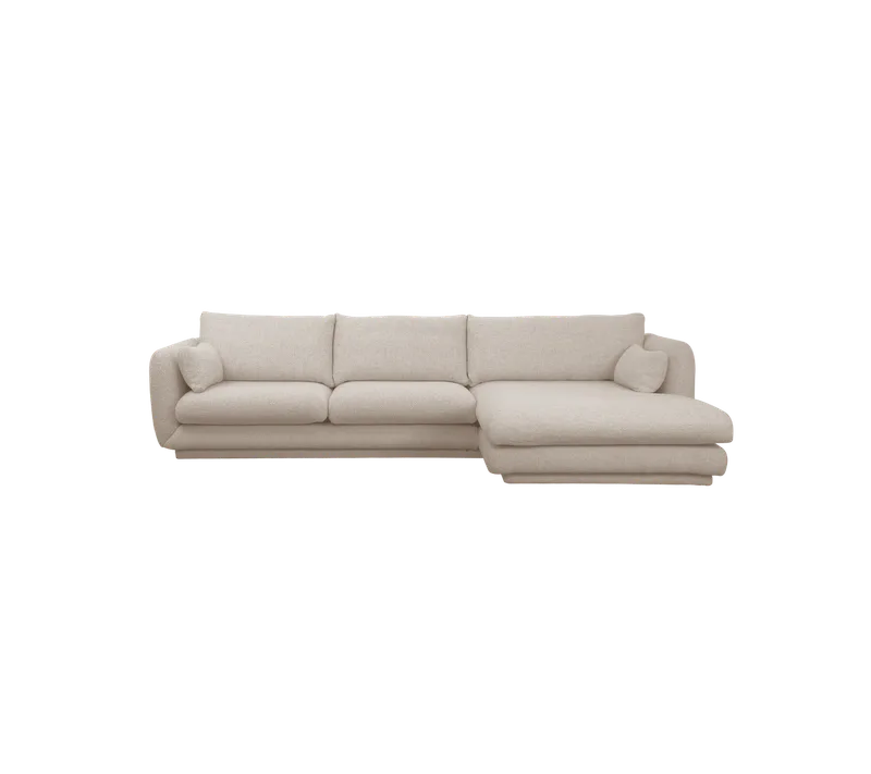 Bloom 2-seater sofa with chaise longue, left and plinth by Cane-line in Sand, Emmi – product photo