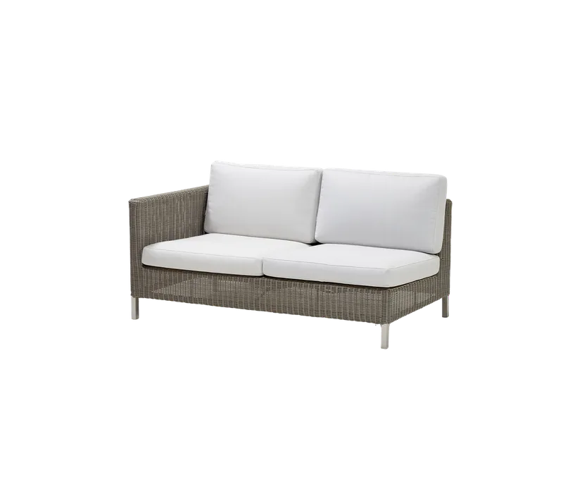 Connect 2-seater sofa, right module van Cane-line in Taupe, large round Weave, White, Natté w/QuickDry & Airflow – productfoto