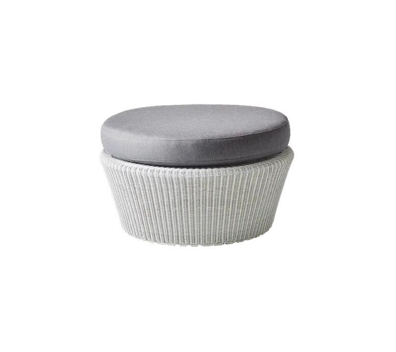 Kingston footstool, large by Cane-line in White grey, small round Weave, Taupe, Natté w/QuickDry & Airflow – product photo