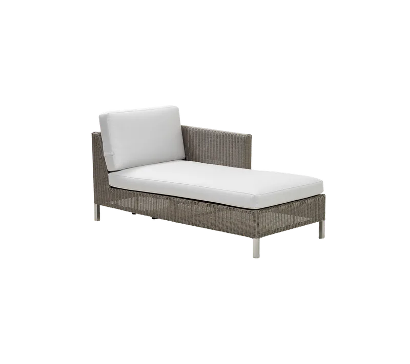 Connect chaise lounge module sofa, left by Cane-line in Taupe, large round Weave, White, Natté w/QuickDry & Airflow – product photo
