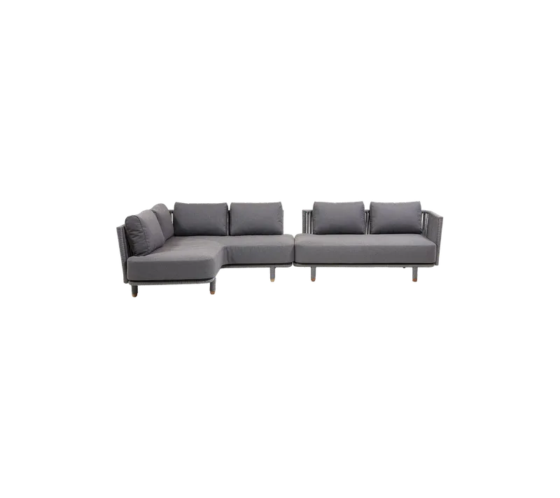 Moments modular lounge corner sofa by Cane-line in Grey, string open Soft Rope incl. grey AirTouch w/QuickDry & Airflow – product photo