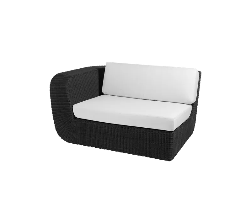 Savannah 2-seater sofa, right module van Cane-line in Black, large round Weave, White, Natté w/QuickDry & Airflow – productfoto