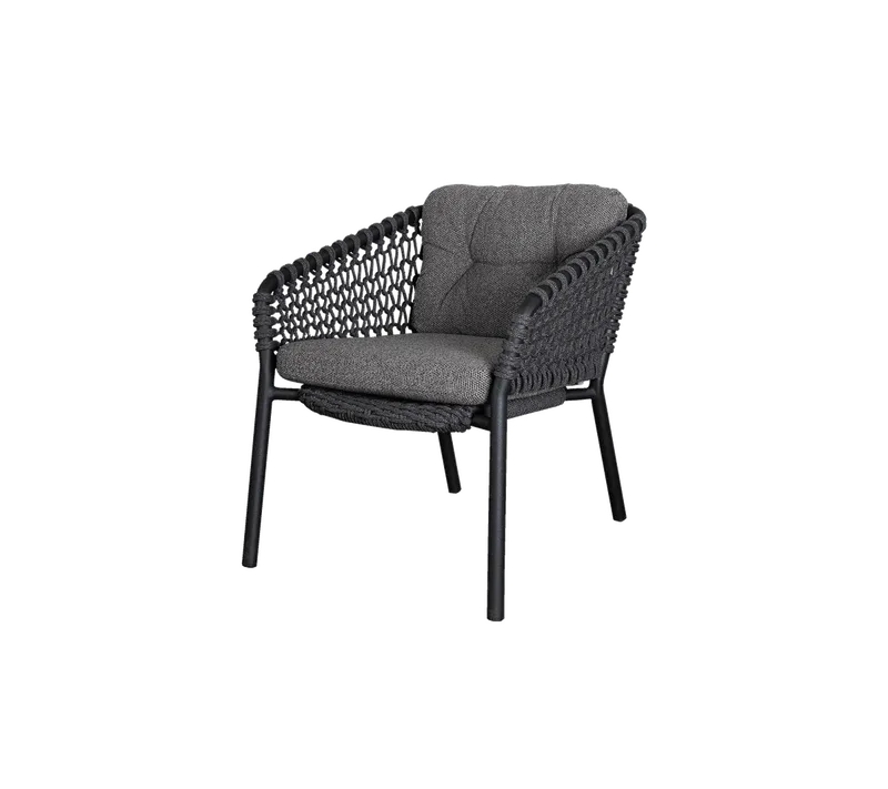 Ocean lounge chair van Cane-line in Dark grey, round open Soft Rope, Dark grey, Wove w/QuickDry & Airflow – productfoto