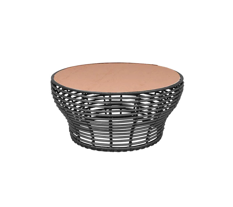Basket coffee table, large by Cane-line in Graphite, braid Weave, Terracotta, ceramic – product photo