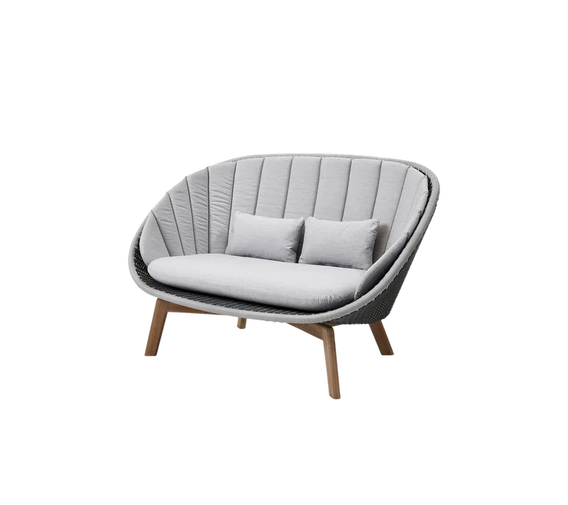 Peacock 2-seater sofa by Cane-line in Grey/light grey, small flat peel Weave w/teak, Light grey, Natté w/QuickDry & Airflow – product photo
