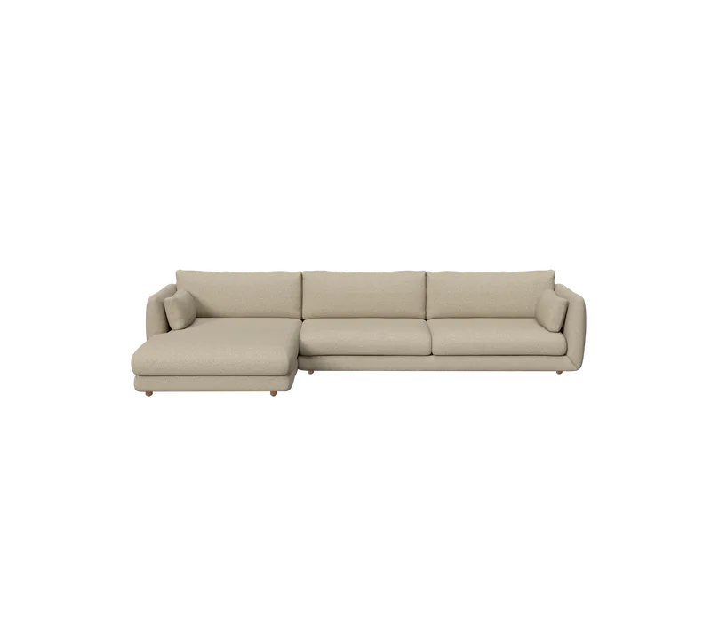 Bloom 3-seater sofa with chaise longue, right and teak legs by Cane-line in Brown, Lola – product photo