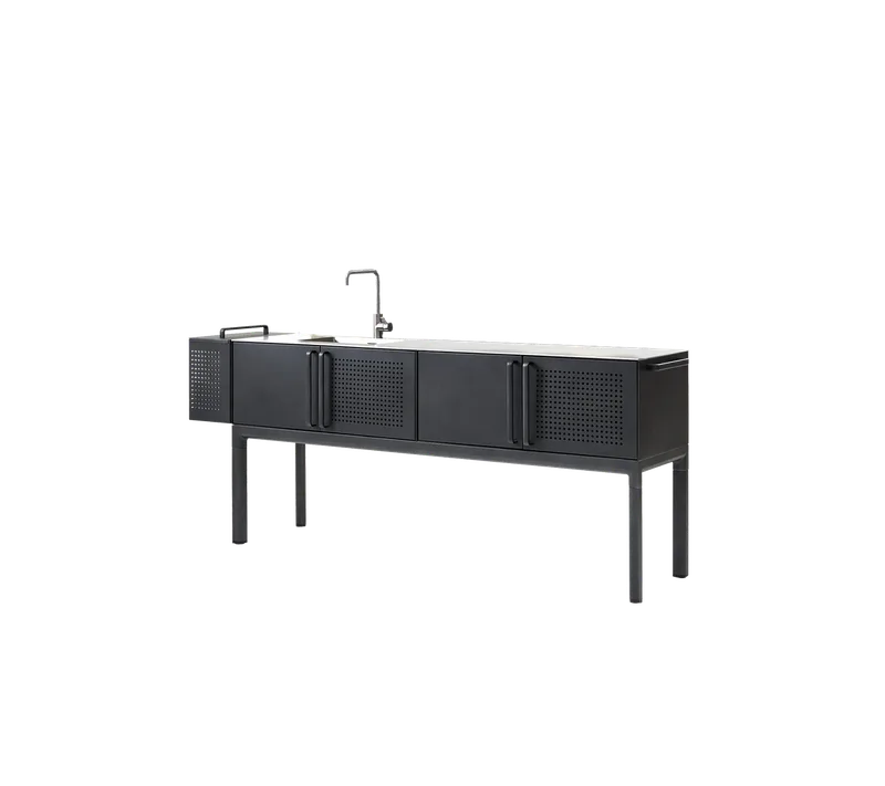 Drop kitchen module, main, incl. 3 shelves van Cane-line in Lava grey, aluminium, Stainless steel, Geen – productfoto 3 van 3