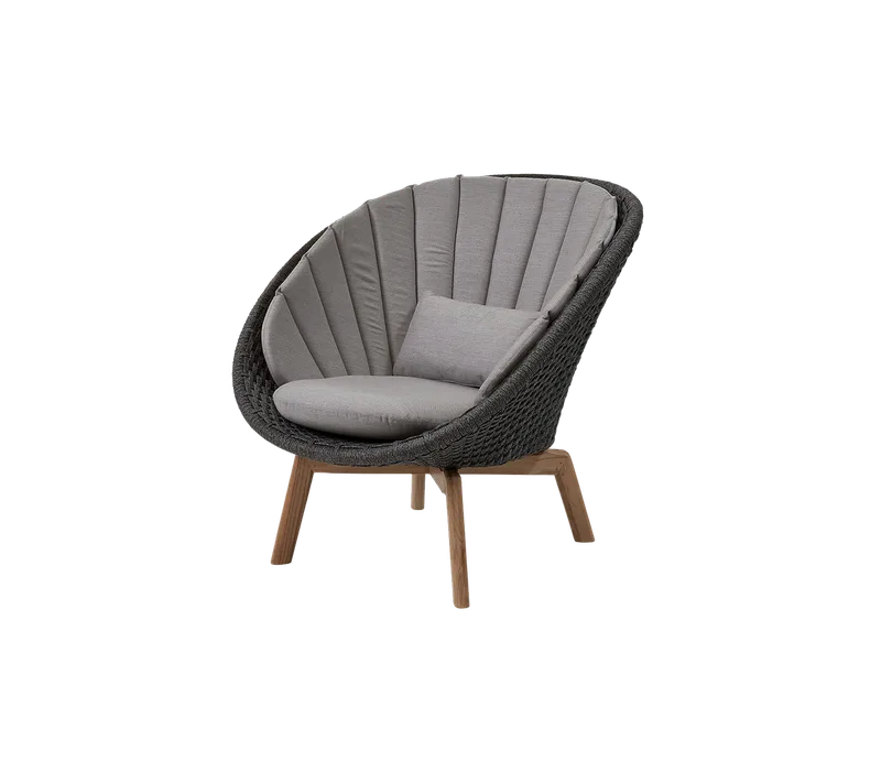 Peacock lounge chair by Cane-line in Dark grey, medium flat Soft Rope w/teak, Taupe, Natté w/QuickDry & Airflow – product photo 2 of 2