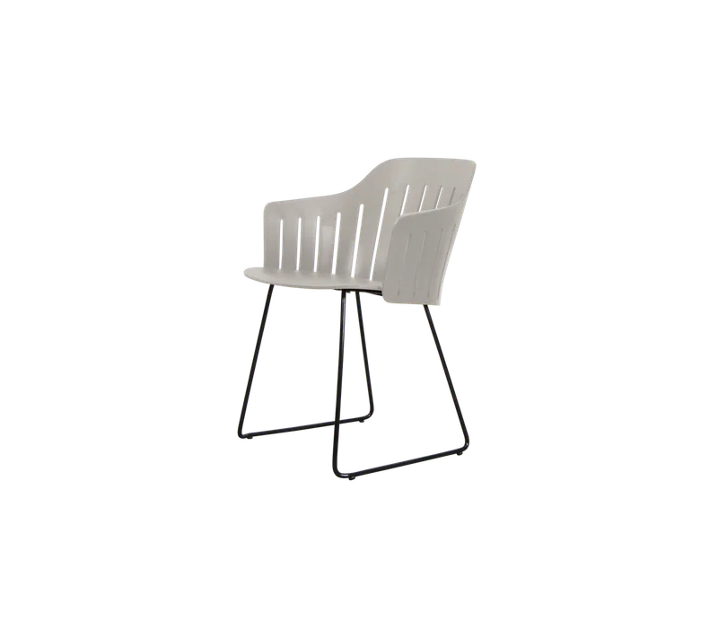 Choice chair with sled legs by Cane-line in Taupe, polypropylene, up to 98% recycled, Black, galvanized steel w/sled – product photo