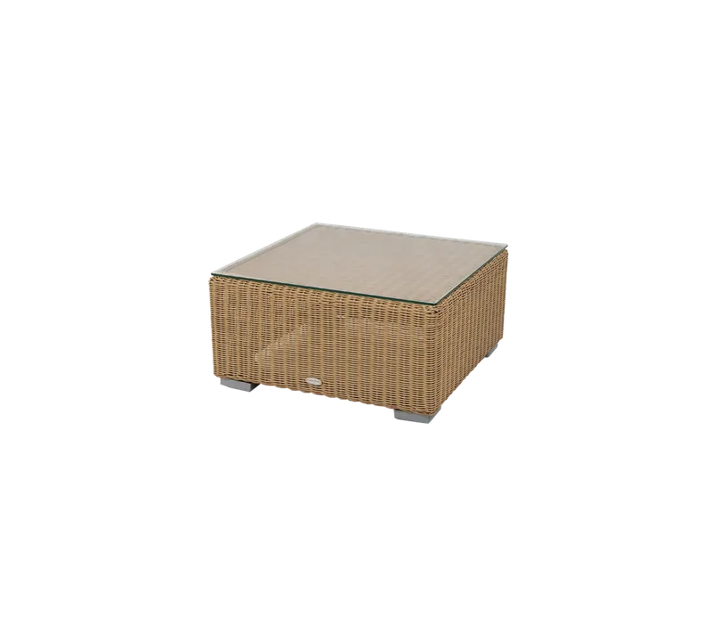 Chester footstool/coffee table by Cane-line in Natural, large round Weave, Clear, safety glass – product photo