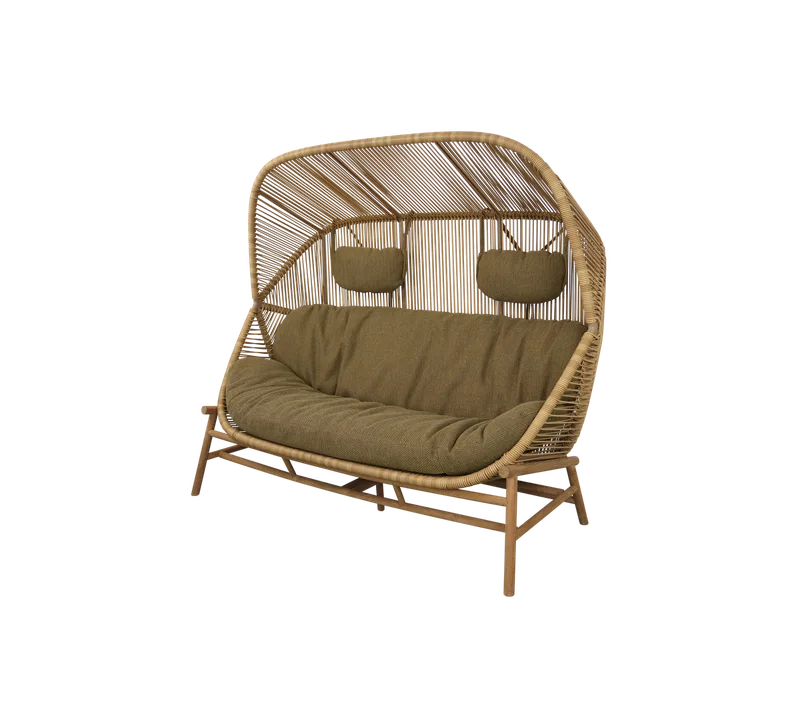 Hive 2-seater sofa by Cane-line in Natural, small round core Weave, Teak, Turmeric yellow, Rise w/QuickDry & Airflow – product photo
