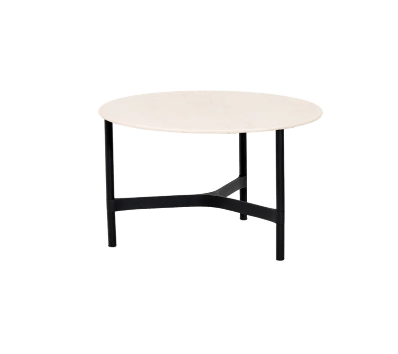 Twist coffee table, medium by Cane-line in Lava grey, aluminium, Travertine look, Ceramic – product photo