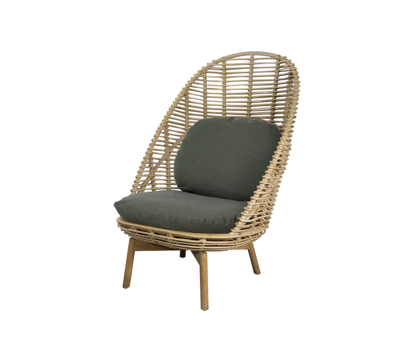 Hive highback chair von Cane-line in Natural, large round sticks Weave w/teak, Light green, Link w/QuickDry & Airflow, Ohne – Produktfoto