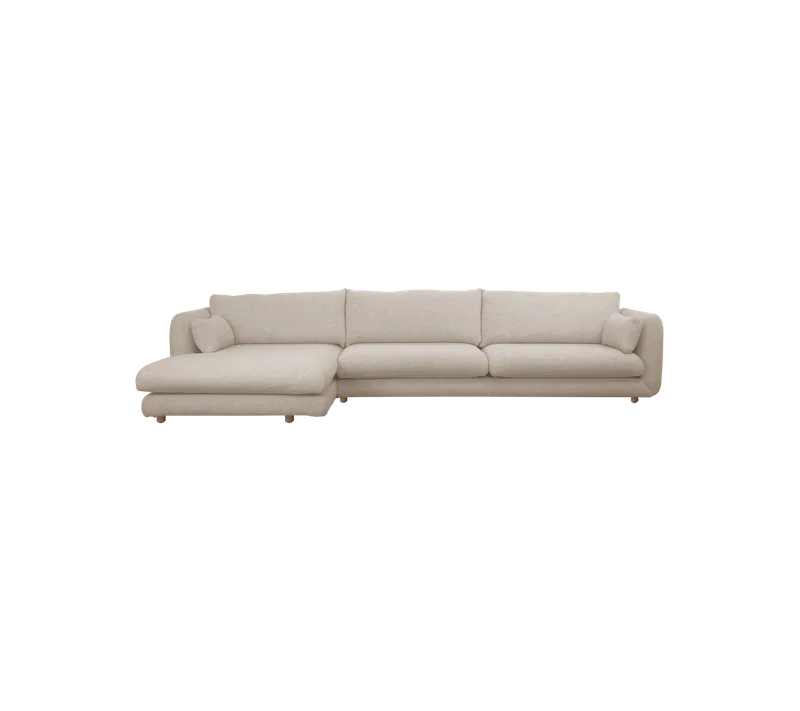 Bloom 3-seater sofa with chaise longue, right and teak legs von Cane-line in Sand, Emmi – Produktfoto