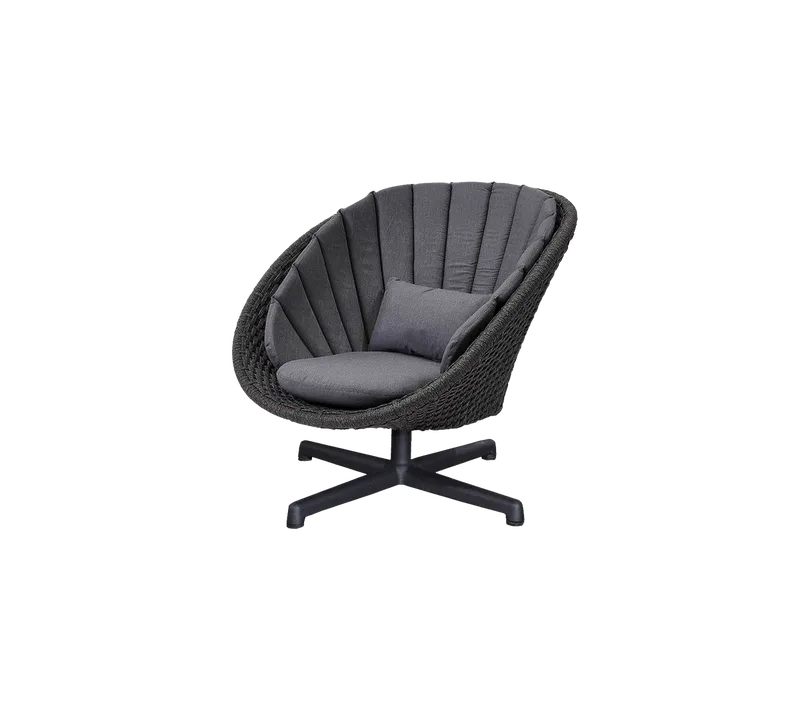 Peacock lounge chair w/swivel aluminium base by Cane-line in Dark grey, medium flat Soft Rope w/black aluminium, Grey, Natté w/QuickDry & Airflow – product photo