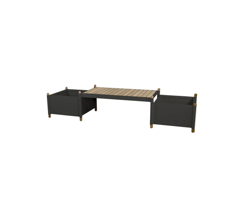 Sticks bench incl. 2 planters by Cane-line in Lava grey, aluminium w/teak – product photo