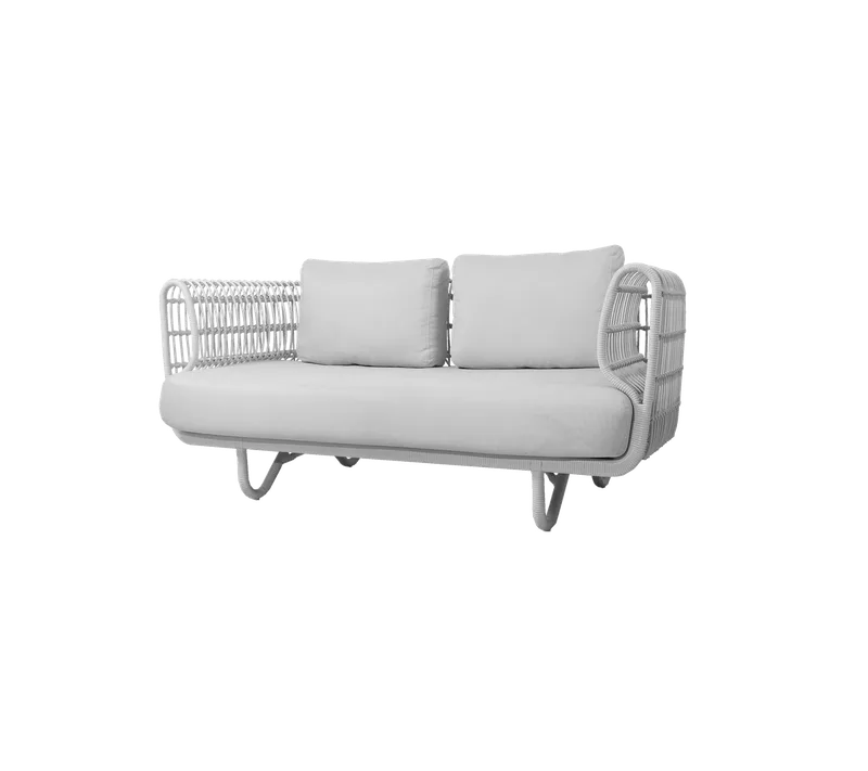 Nest 2-seater sofa by Cane-line in White, medium round sticks Weave incl. white Natté w/QuickDry & Airflow – product photo