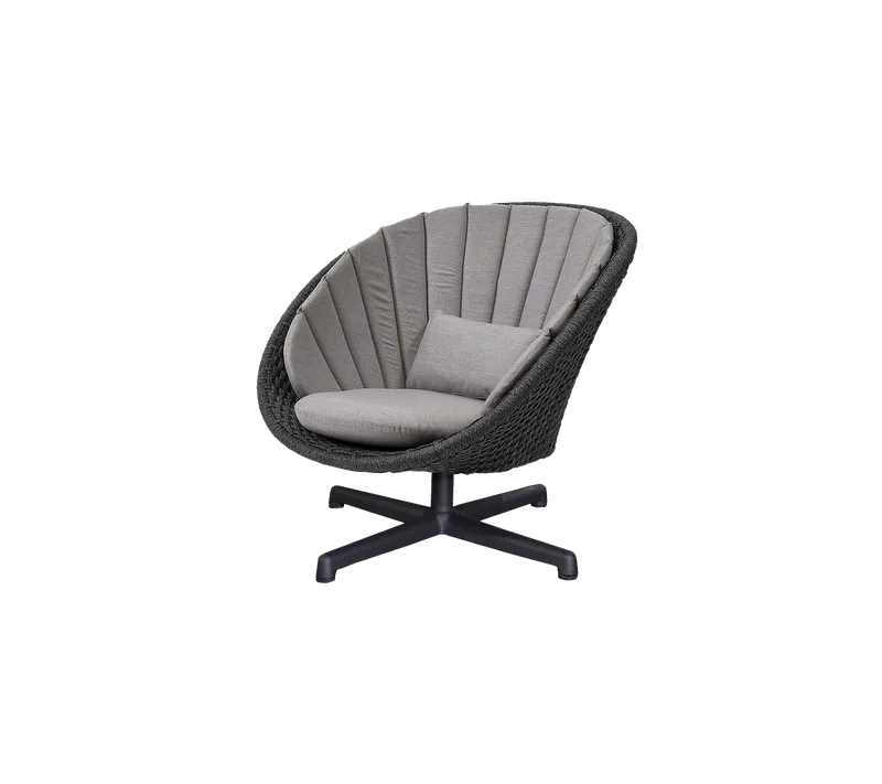 Peacock lounge chair w/swivel aluminium base van Cane-line in Dark grey, medium flat Soft Rope w/black aluminium, Taupe, Natté w/QuickDry & Airflow – productfoto