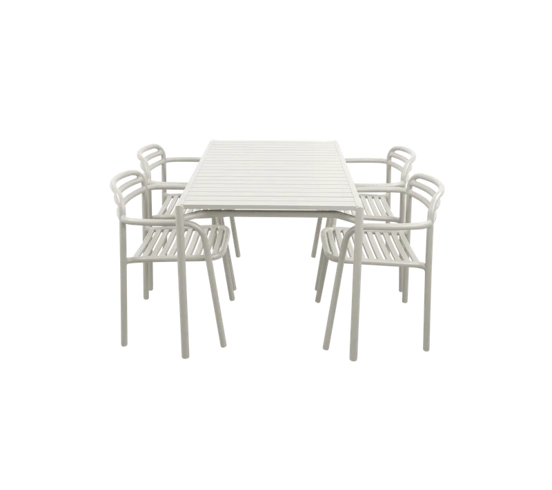 Bliss dining table rect. incl. 4 Bliss armchairs by Cane-line in Sand, Aluminium – product photo