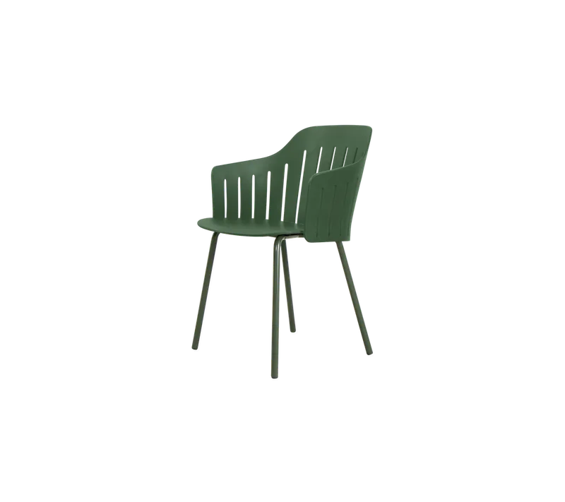 Choice chair with 4 legs by Cane-line in Dark green, polypropylene, up to 98% recycled, Dark green, steel, indoor – product photo