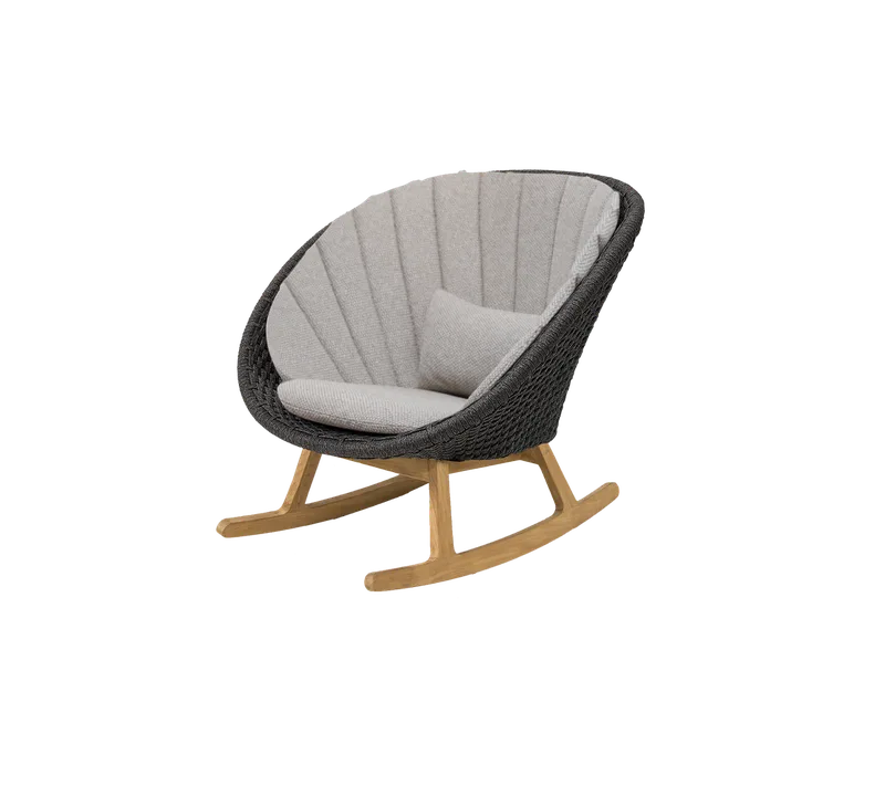 Peacock rocking chair by Cane-line in Dark grey, medium flat Soft Rope w/teak, Light brown, Rise w/QuickDry & Airflow – product photo