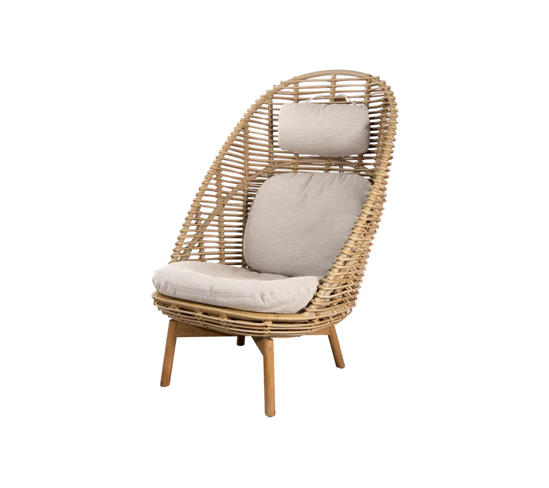 Hive highback chair by Cane-line in Natural, large round sticks Weave w/teak, Sand, AirTouch w/QuickDry & Airflow, Sand, AirTouch w/QuickDry & Airflow – product photo