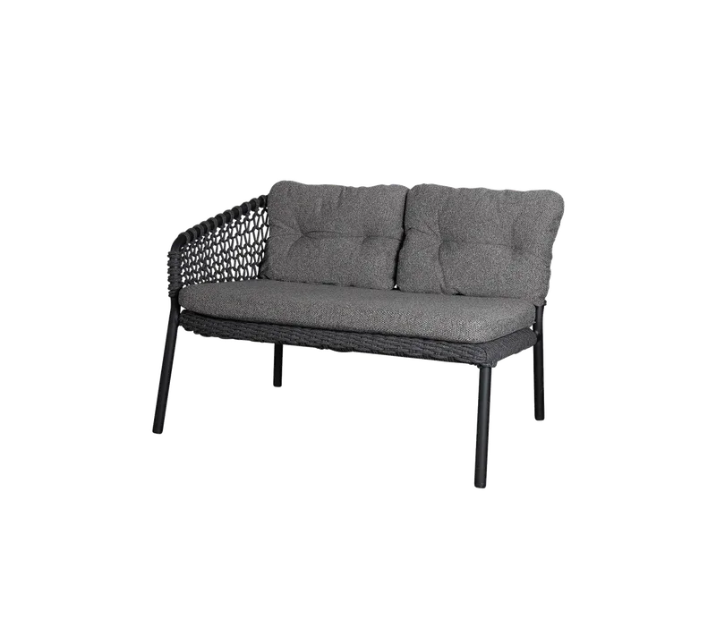 Ocean 2-seater sofa, right module by Cane-line in Dark grey, round open Soft Rope, Dark grey, Wove w/QuickDry & Airflow – product photo