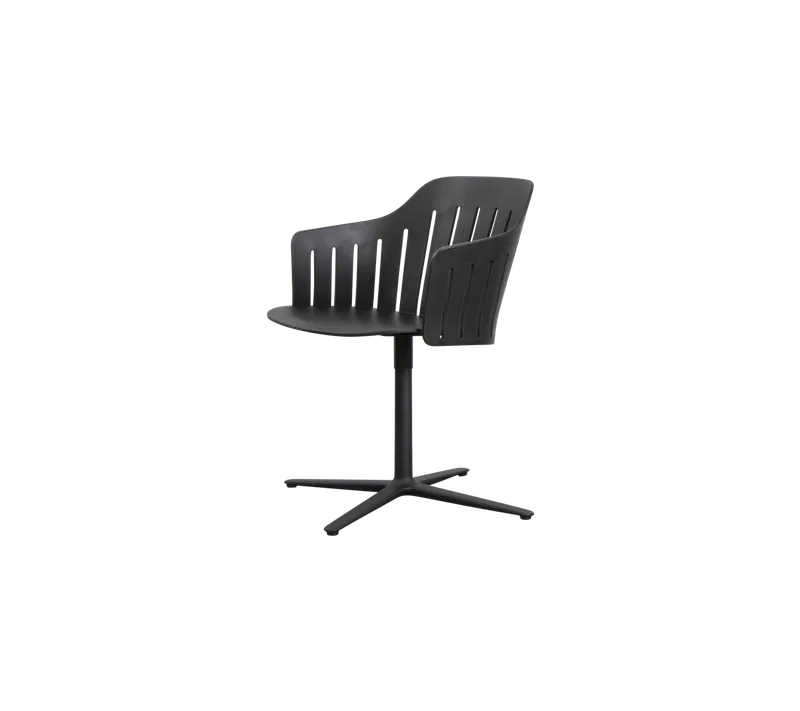 Choice chair with swivel base van Cane-line in Black, polypropylene, up to 98% recycled, Black, aluminium – productfoto