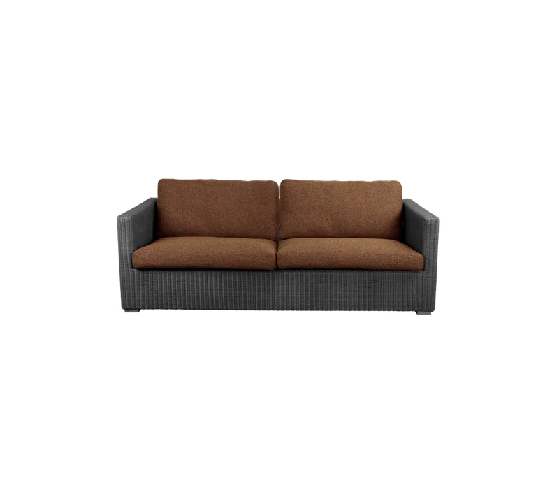 Chester 3-seater sofa van Cane-line in Graphite, large round Weave, Umber brown, Rise w/QuickDry & Airflow – productfoto