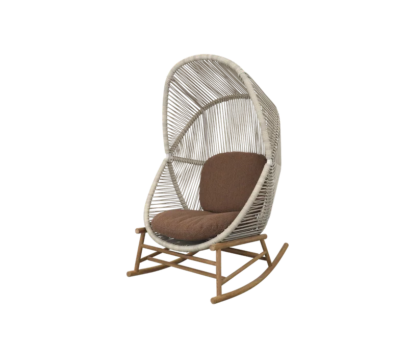 Hive rocking chair by Cane-line in Sand, small round core Weave, Teak, Umber brown, Rise w/QuickDry & Airflow – product photo