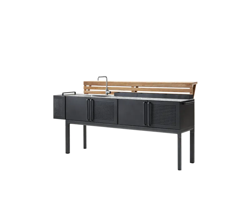 Drop kitchen module, main, incl. 3 shelves van Cane-line in Lava grey, aluminium, Multi colour, ceramic, Teak bar – productfoto 3 van 3