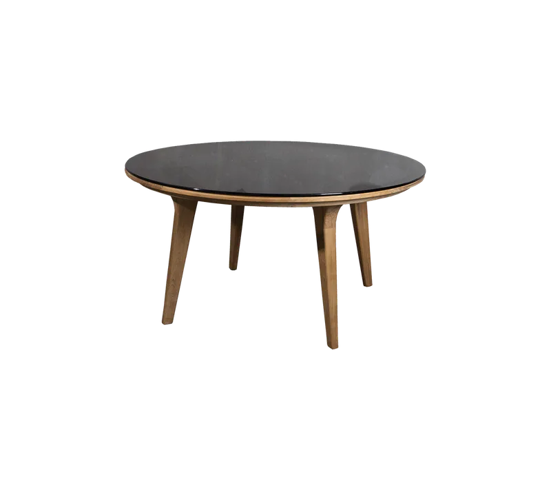 Aspect dining table, dia. 144 cm by Cane-line in Teak, Smokey black, safety glass – product photo