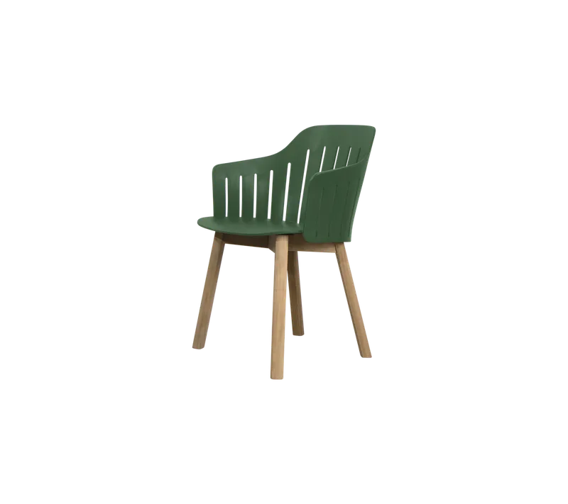 Choice chair with teak legs by Cane-line in Dark green, polypropylene, up to 98% recycled, Teak – product photo